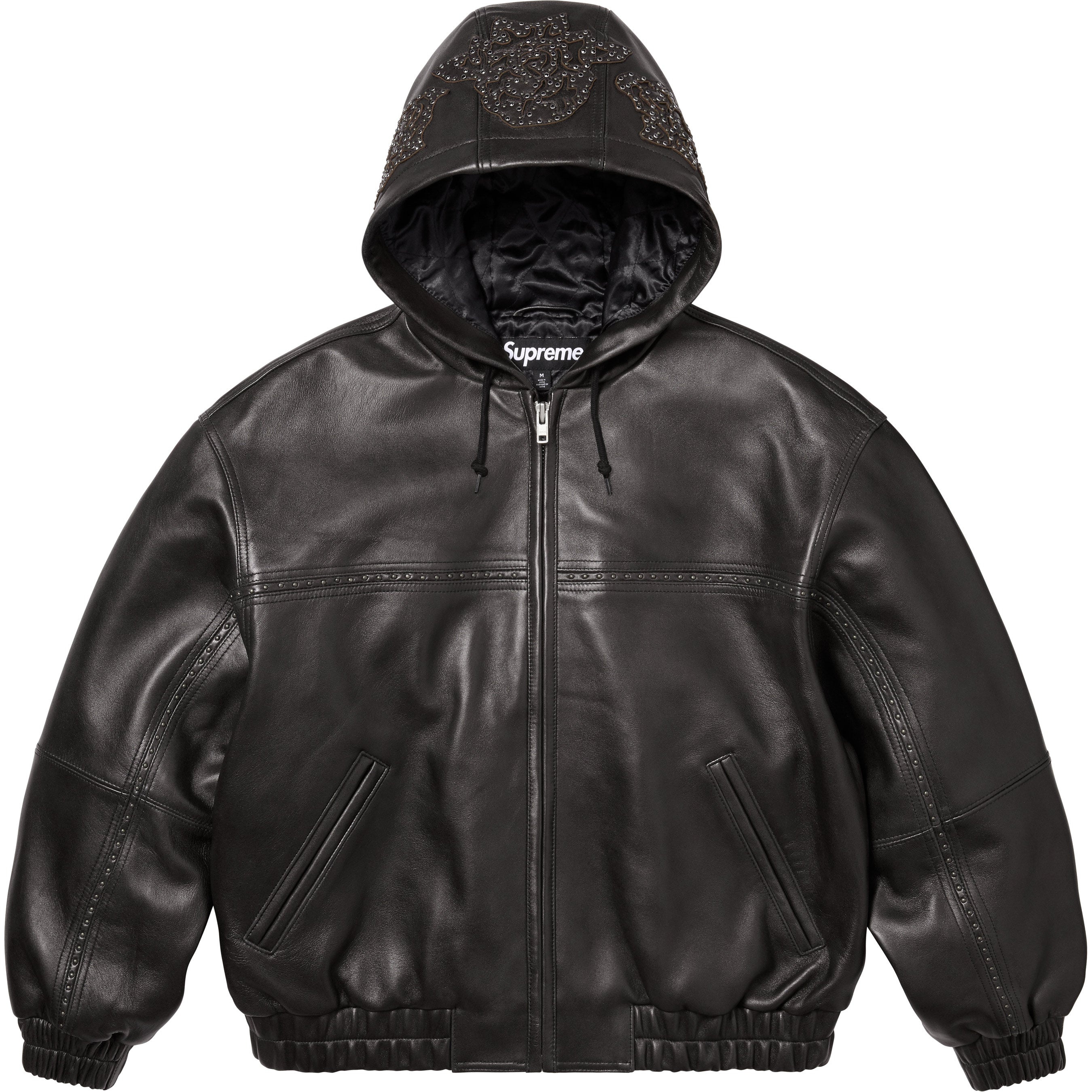 Studded Hooded Leather Jacket view 4